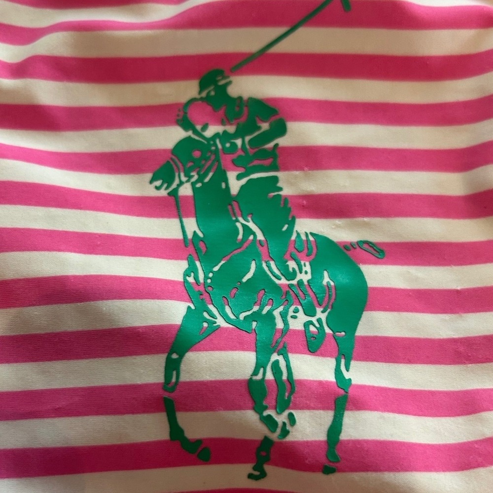 Ralph Lauren Baby Girls Pink Striped Ruffle Butt Big Pony One Piece Swimsuit 12M